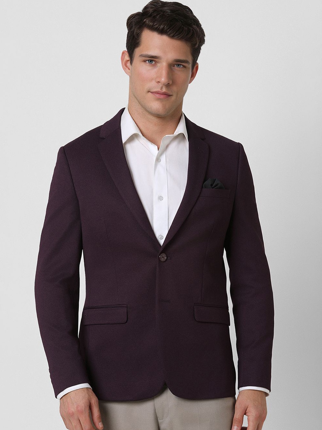 

Peter England Elite Self Design Slim-Fit Single Breasted Formal Blazer, Purple