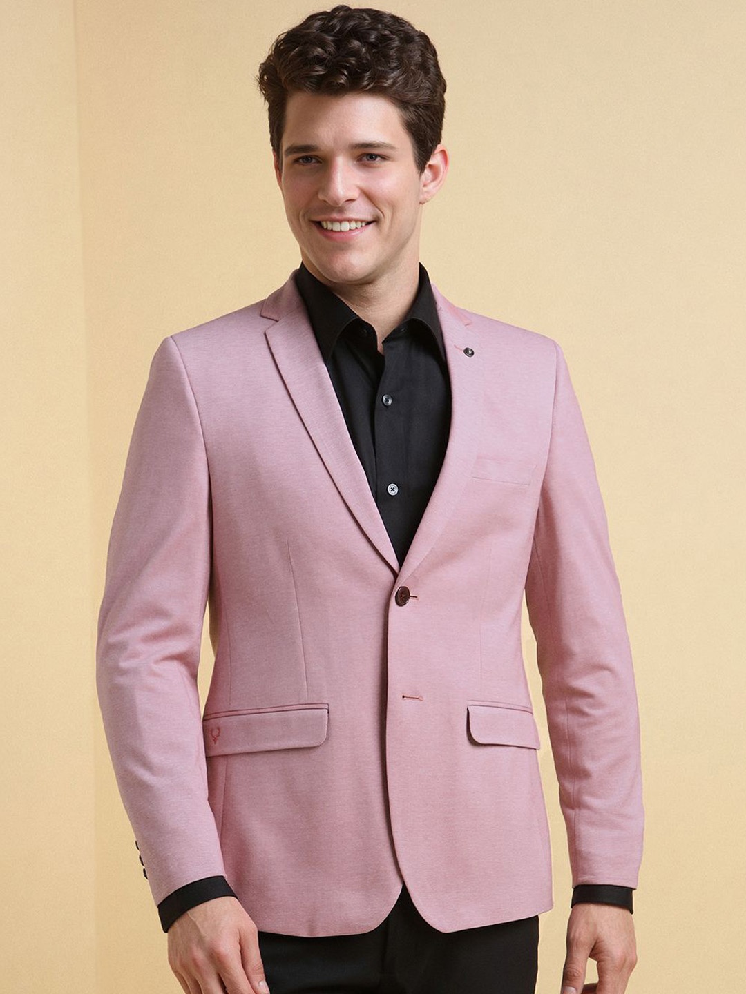 

Allen Solly Self Designed Slim-Fit Single Breasted Pure Cotton Blazer, Pink