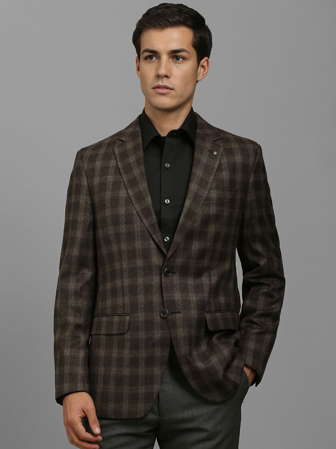 

Louis Philippe Checked Single Breasted Formal Blazer, Brown