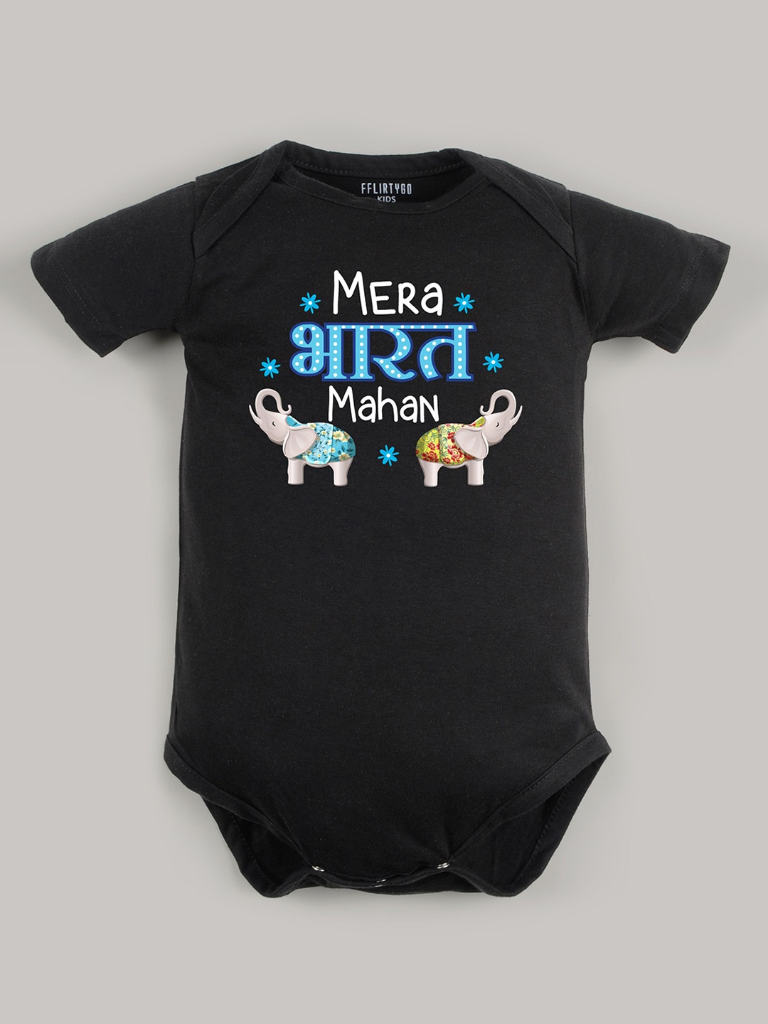 

FFLIRTYGO Kids Printed Round Neck Cotton Bodysuit, Black