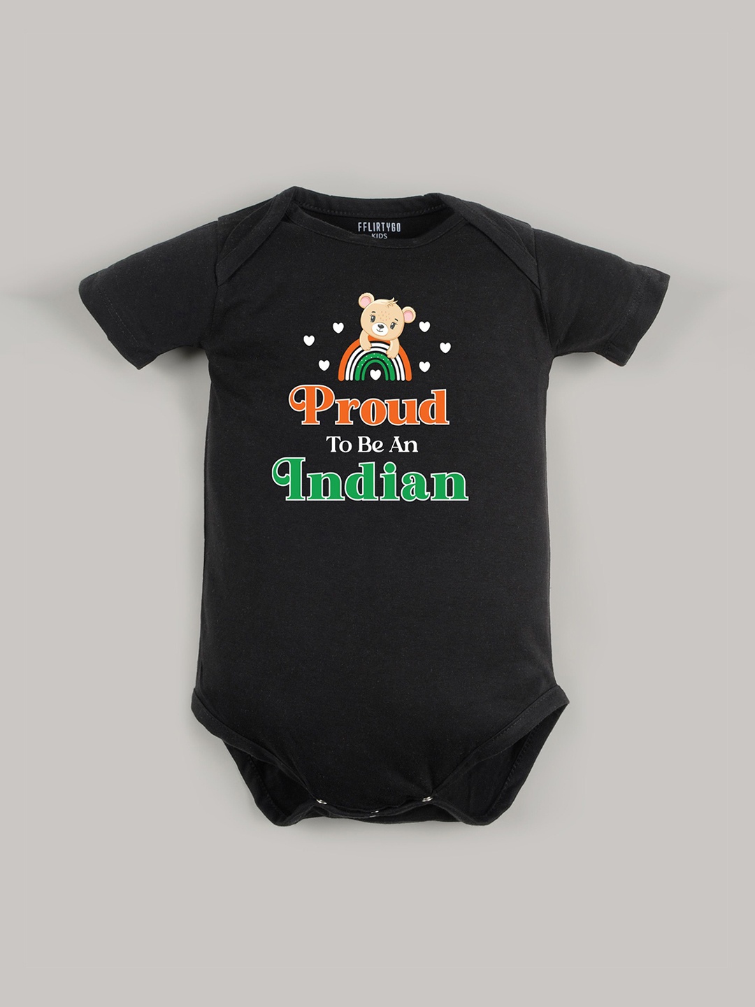 

FFLIRTYGO Infants Republic day Printed Cotton Romper, Black