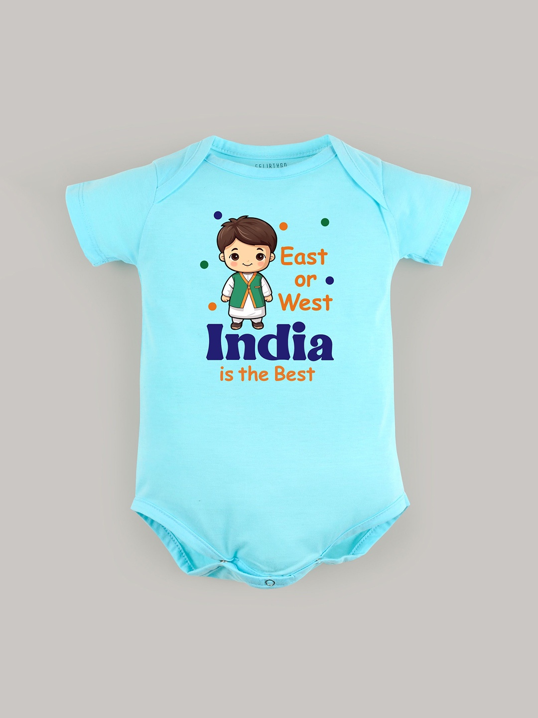 

FFLIRTYGO Kids Printed Round Neck Cotton Bodysuit, Turquoise blue