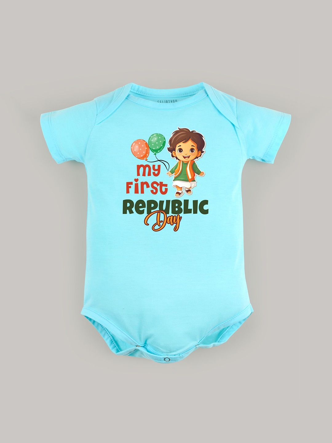 

FFLIRTYGO Infants Printed Cotton Envelope-Neck Bodysuit, Turquoise blue