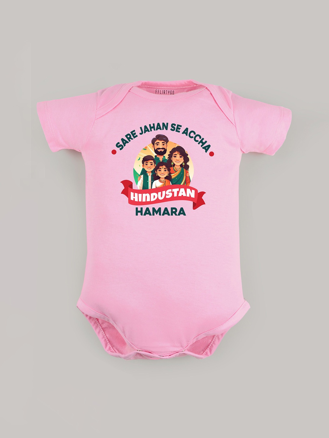 

FFLIRTYGO Kids Printed Envelope-Neck Cotton Bodysuit, Pink