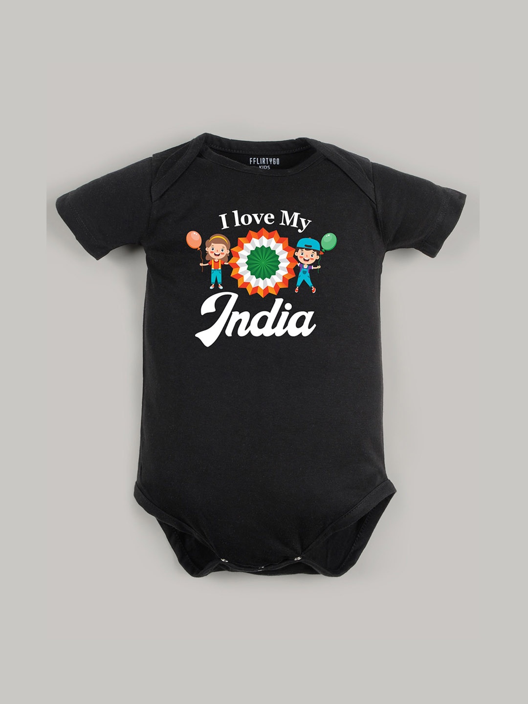 

FFLIRTYGO Kids Printed Cotton Bodysuit, Black