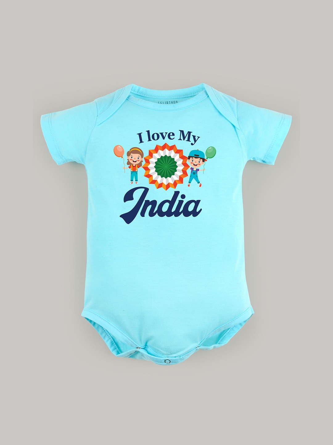 

FFLIRTYGO Kids Printed Envelope-Neck Cotton Bodysuit, Turquoise blue