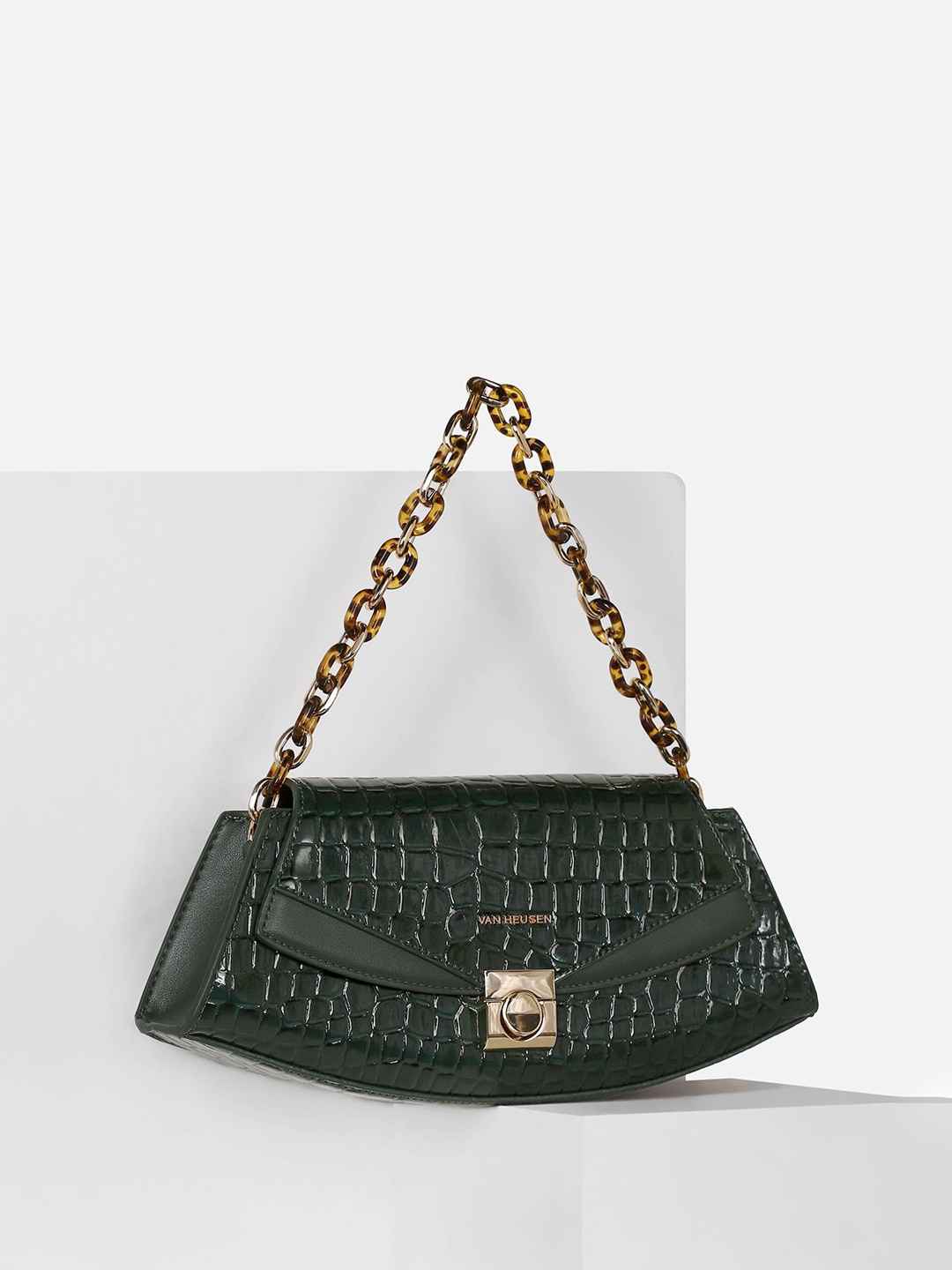 

Van Heusen Woman Textured Structured Handheld Bag, Green