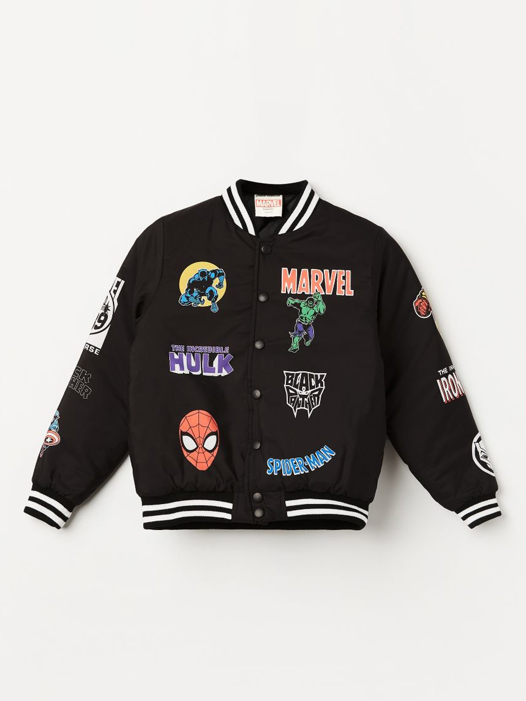 

Fame Forever by Lifestyle Boys Stand Collar Graphic Printed Casual Varsity Jacket, Black