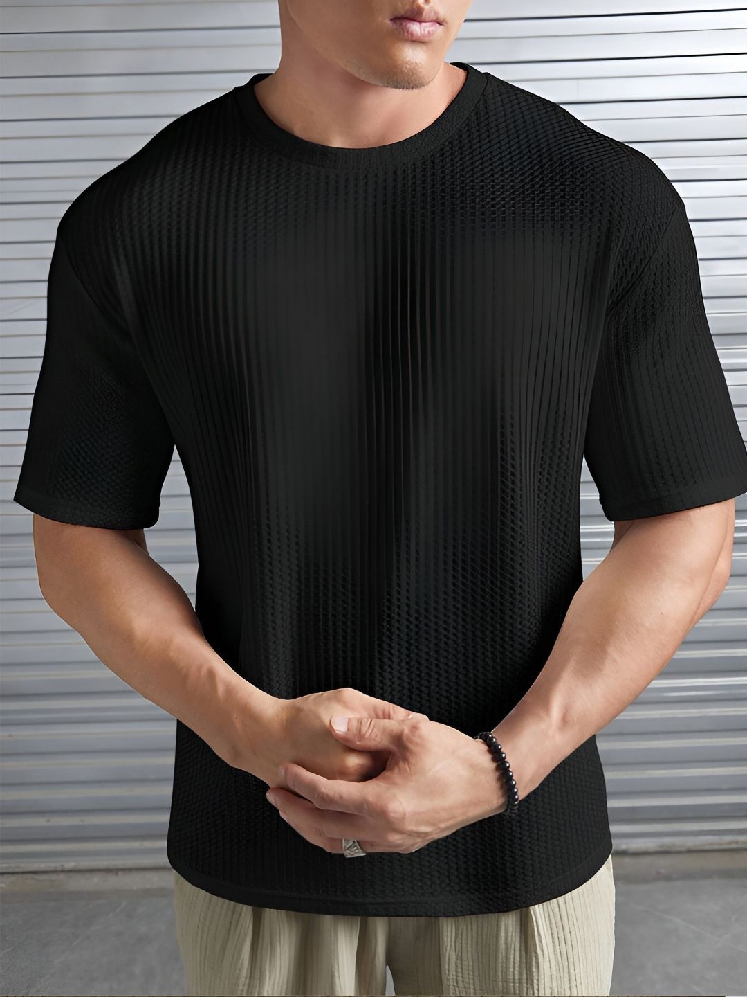 

madfrog Men Self Design Round Neck Relaxed Fit T-shirt, Black