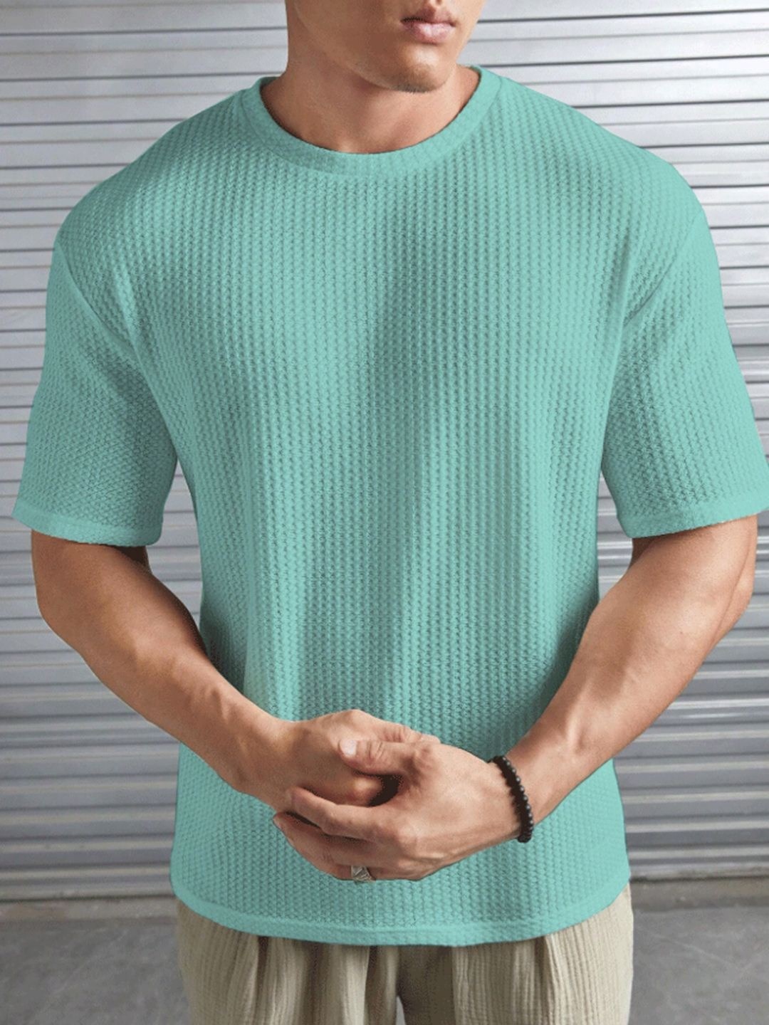 

madfrog Men Self Design Round Neck Relaxed Fit T-shirt, Sea green