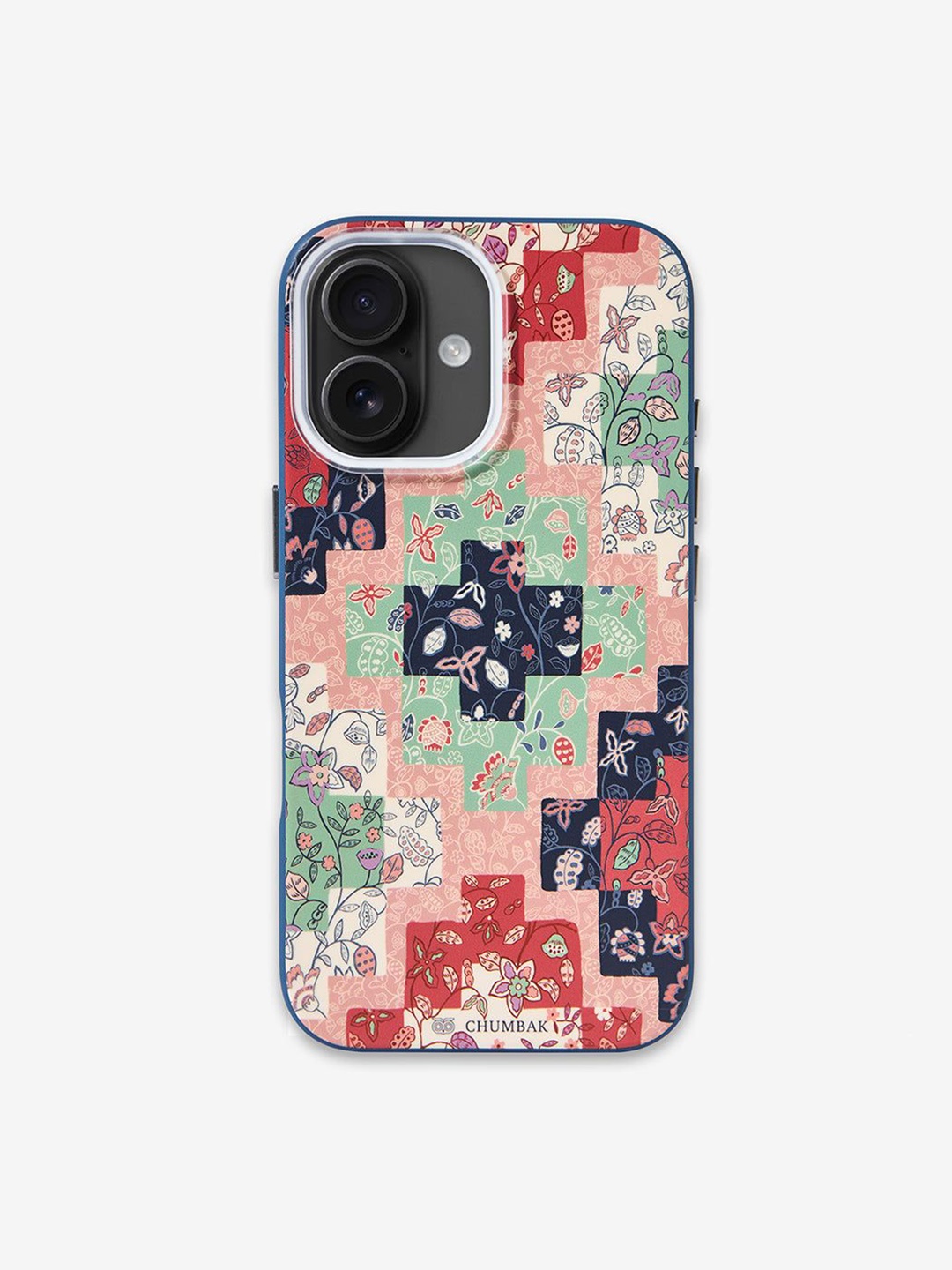 

Chumbak Phone Case Cover For Iphone 16 Batik Patchprint, Blue