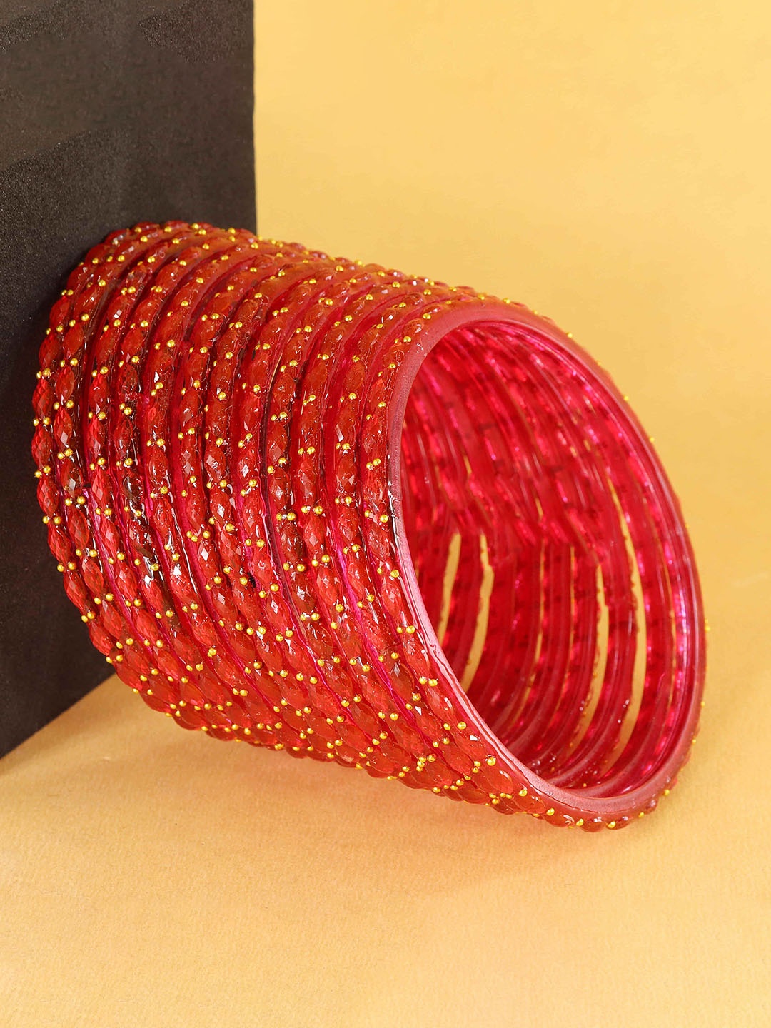 

LAVAZZA Set Of 12 Raindrop Glass Crystals & Zircon Diamond Beaded Bangles, Red