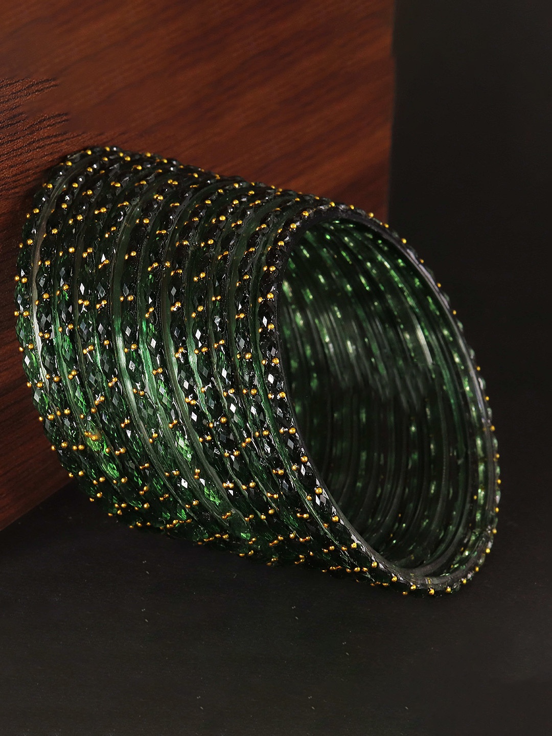 

LAVAZZA Set Of 12 Raindrop Glass Crystals & Zircon Diamond Beaded Bangles, Green