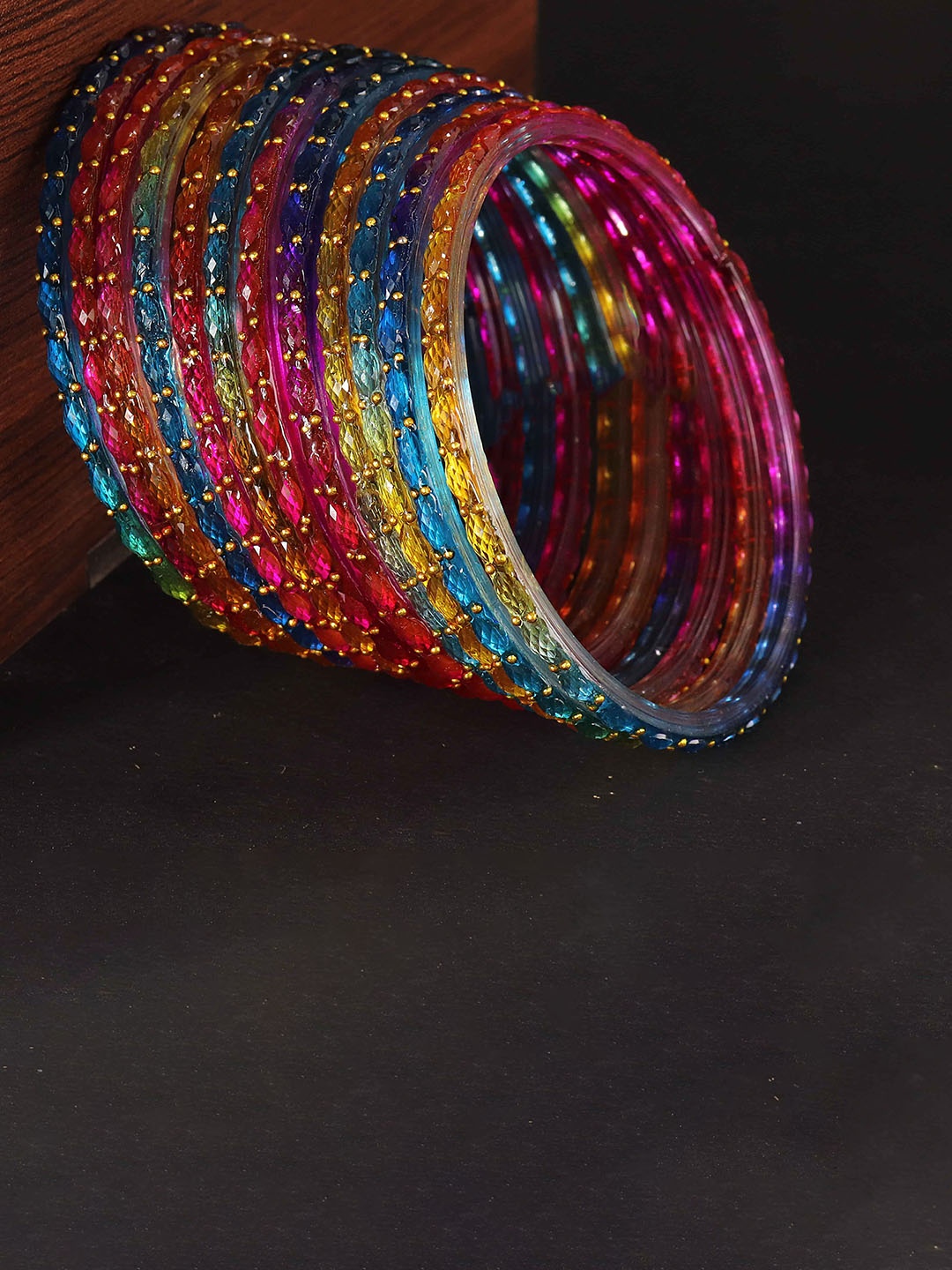 

LAVAZZA Set Of 12 Raindrop Glass Crystals & Zircon Diamond Beaded Bangles, Pink