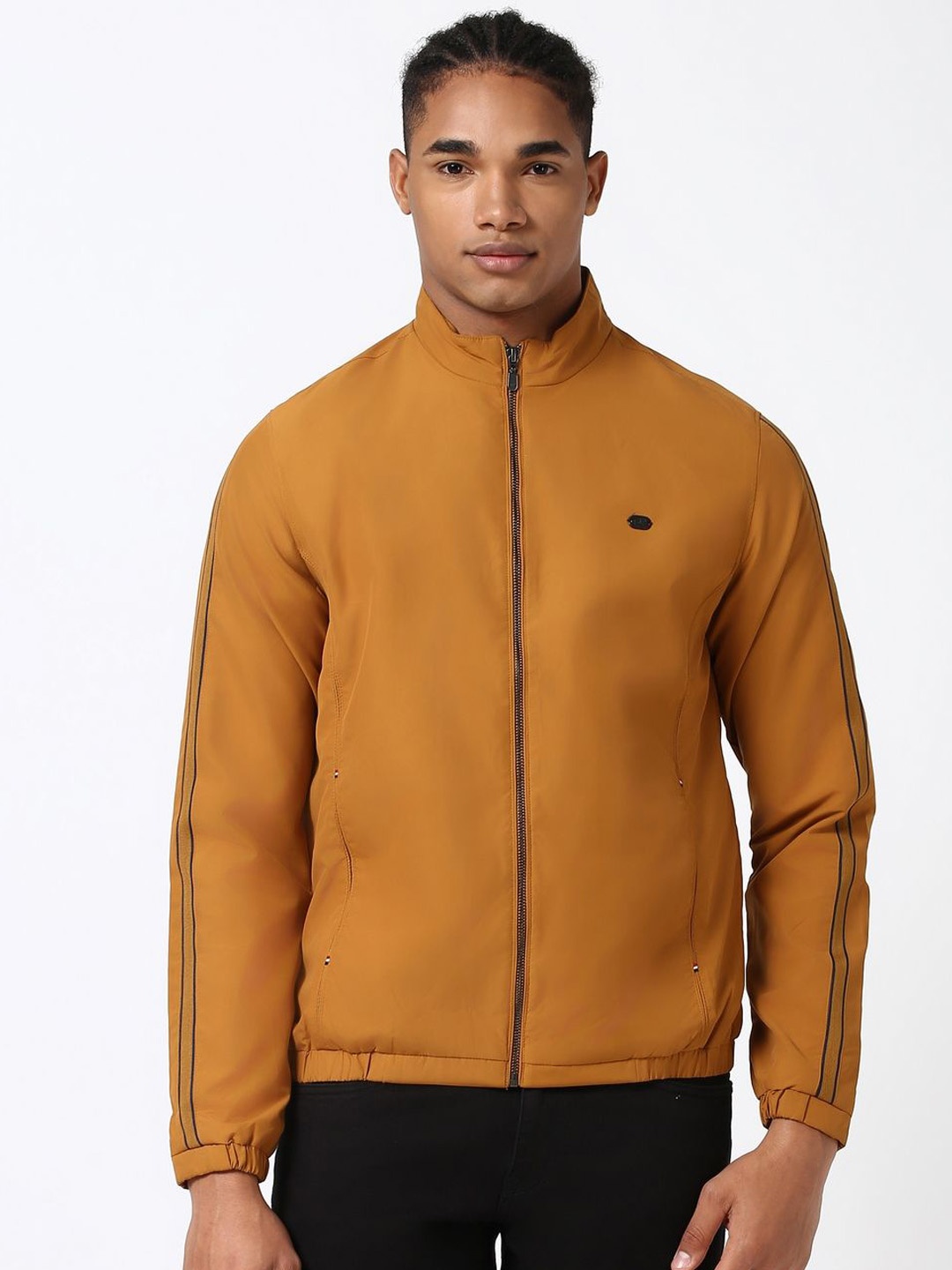 

Peter England Casuals Men Mock Collar Solid Casual Bomber Jacket, Orange