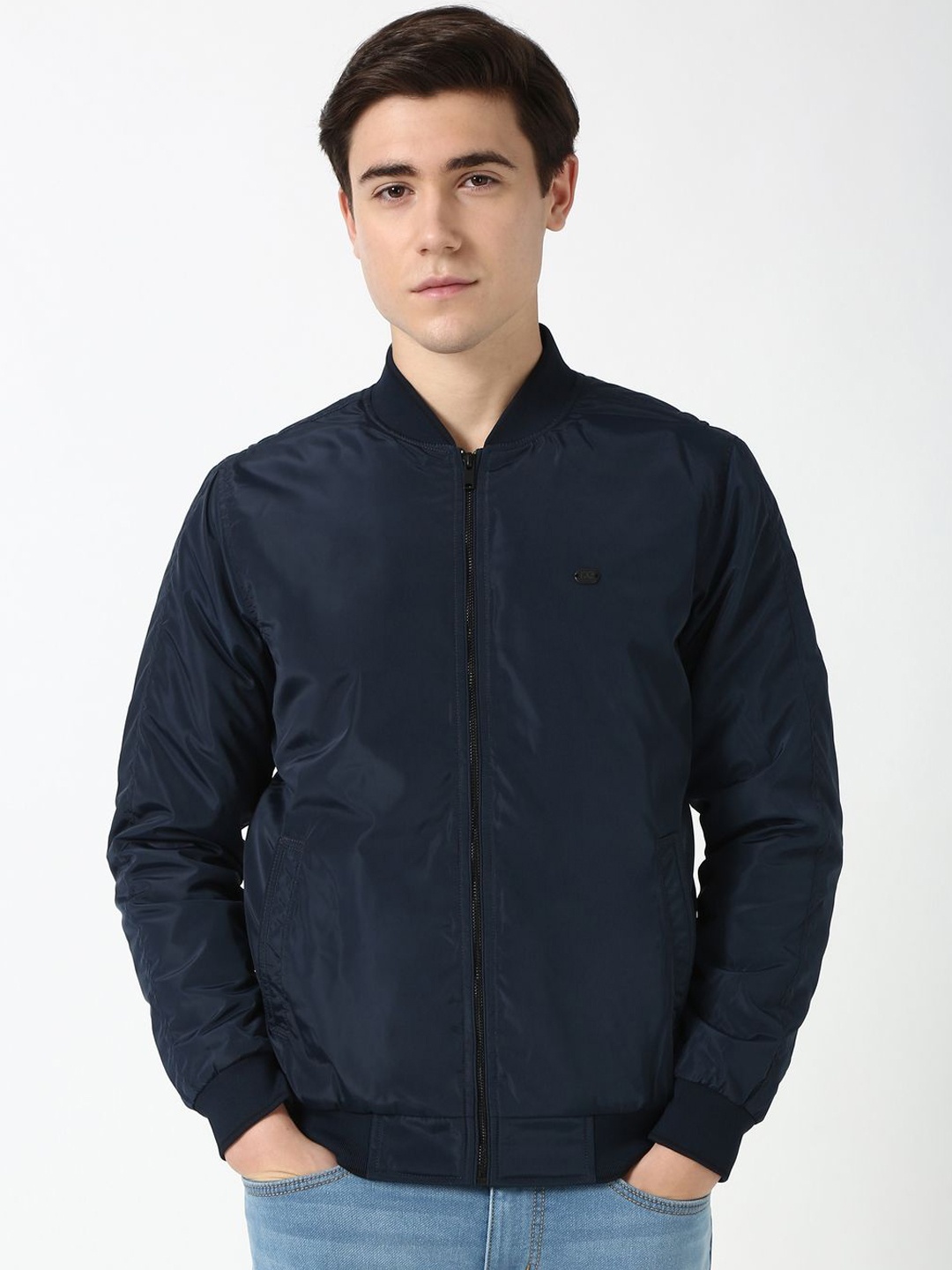 

Peter England Casuals Men Solid Bomber Jacket, Navy blue