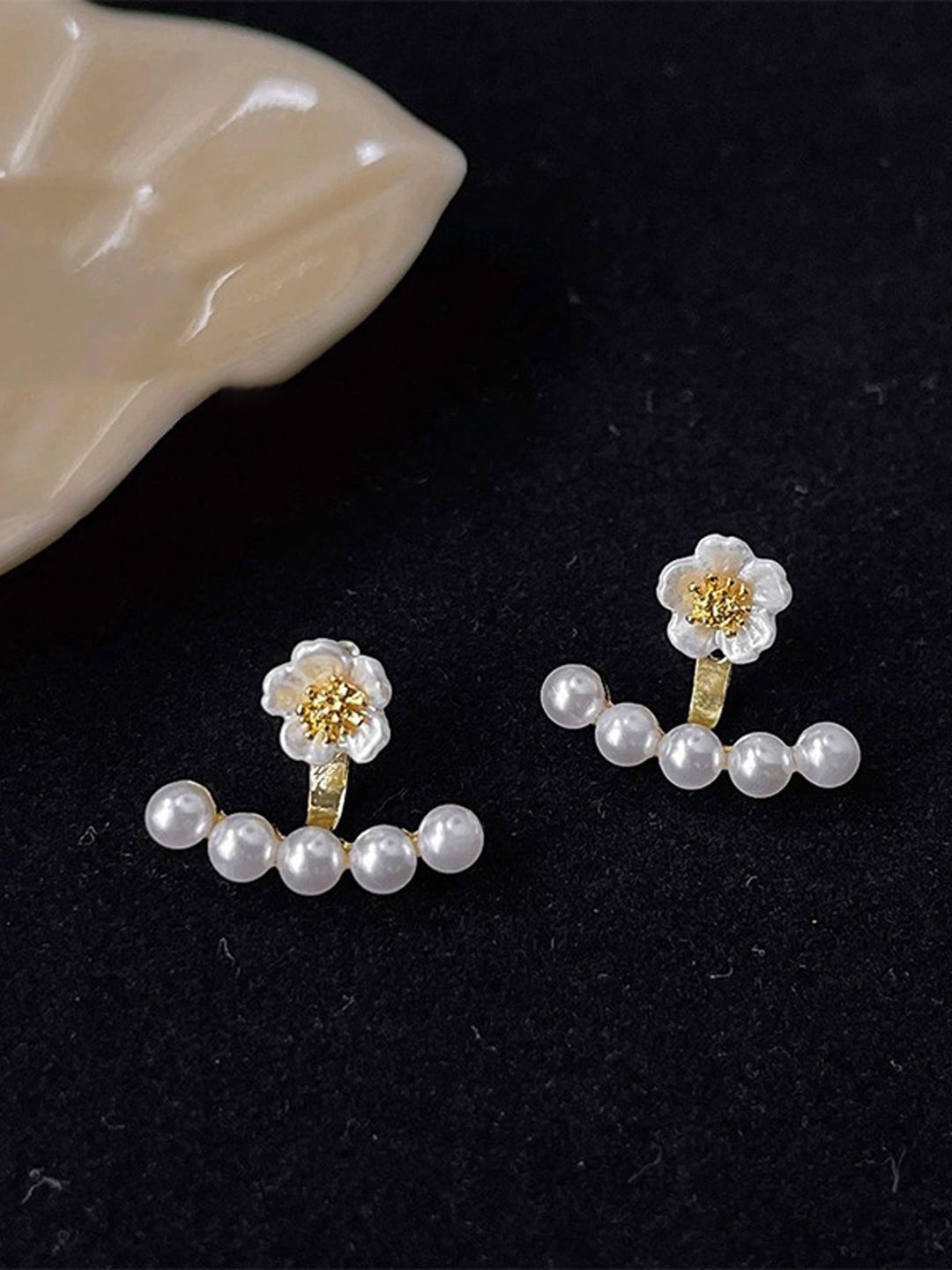 

styledose Stainless Steel Pearls Studded Floral Shaped Studs, White