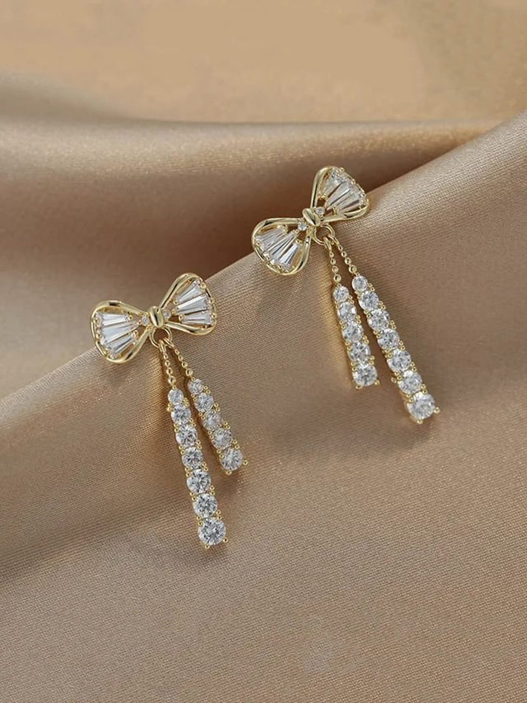 

styledose Stainless Steel Gold-Plated Artificial Stones Studded Classic Drop Earrings