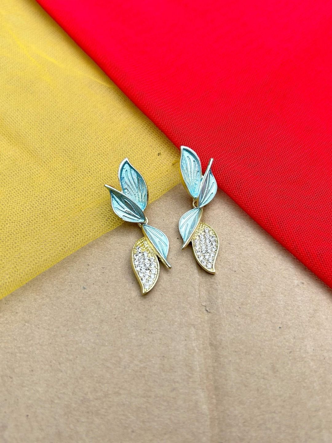 

styledose Stainless Steel Gold-Plated Artificial Stones Studded Drop Earrings, Blue