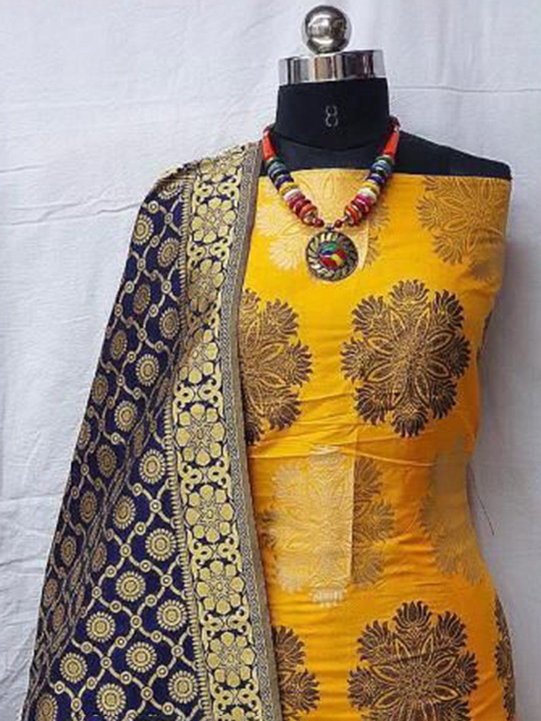

KALINI Floral Printed Pure Silk Unstitched Dress Material, Yellow