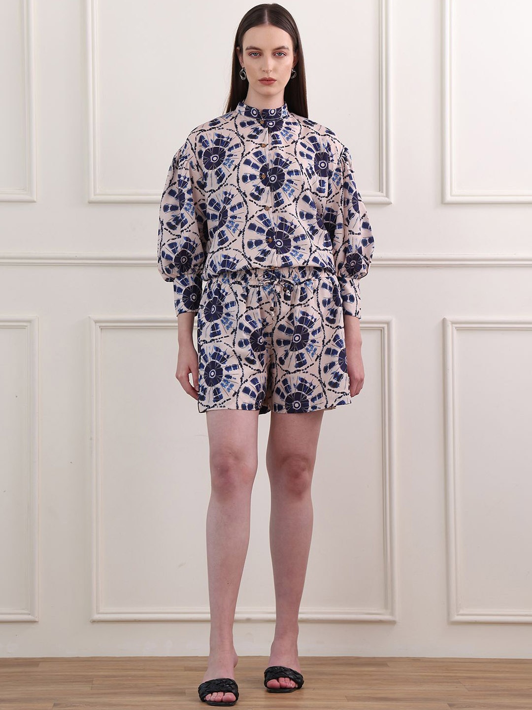 

OBSHIVKA Ethereal Prints Printed Three-Quarter Sleeves Shirt With Shorts, Blue