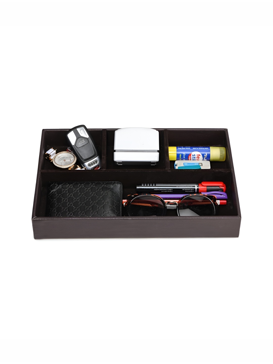 

Alpna Brown Faux Leather Reusable Tray Desk Organiser