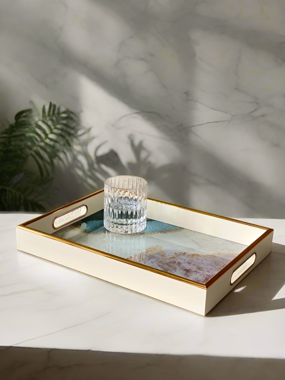 

Mason Home White & Beige Cast Iron Easy to Clean Serving Tray