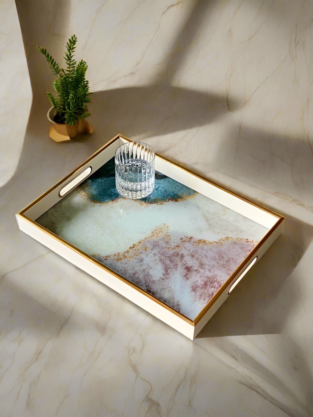 

Mason Home White & Blue Cast Iron Easy to Clean Serving Tray