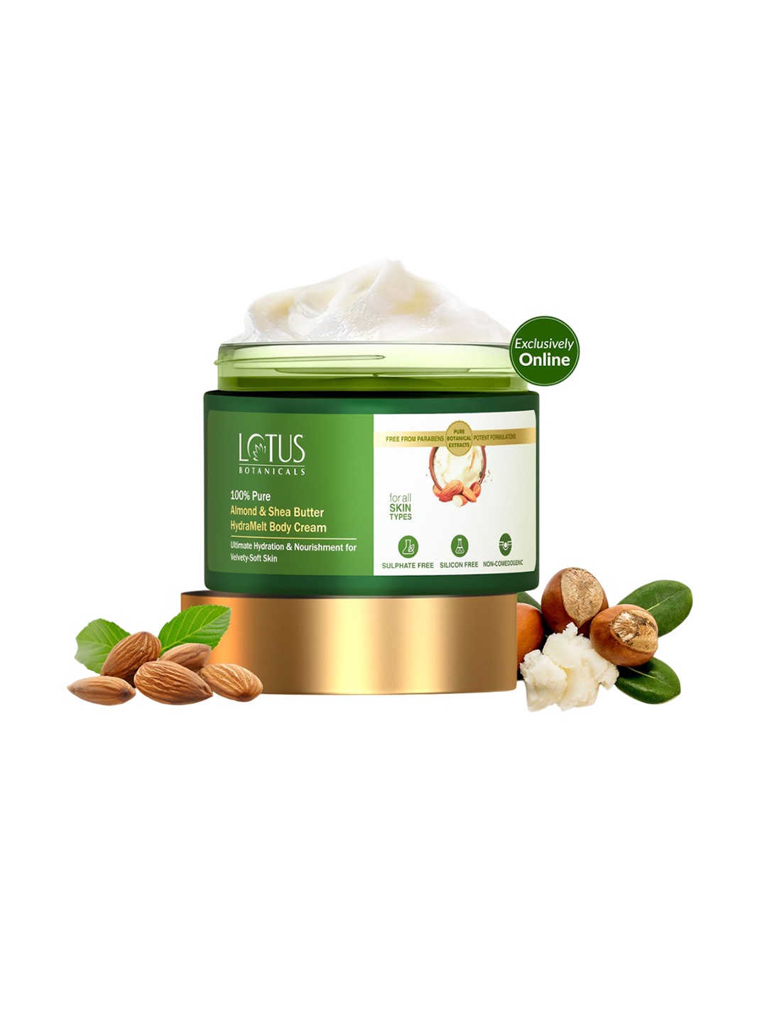 

Lotus Botanicals Pure Almond & Shea Butter Hydrated Body Cream - 200 g, Green