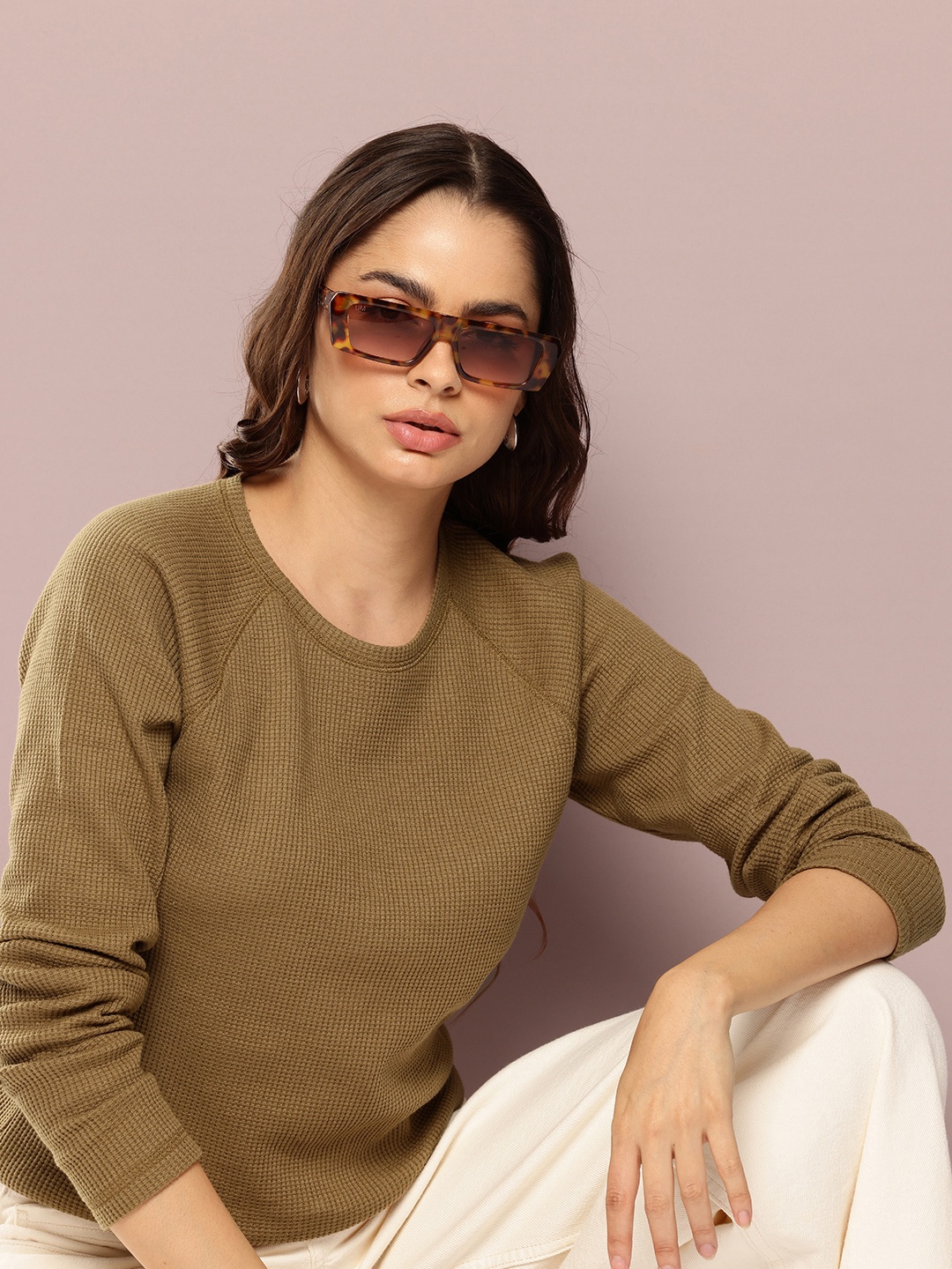 

Kook N Keech Waffle Weave Raglan Sleeves T-shirt, Olive