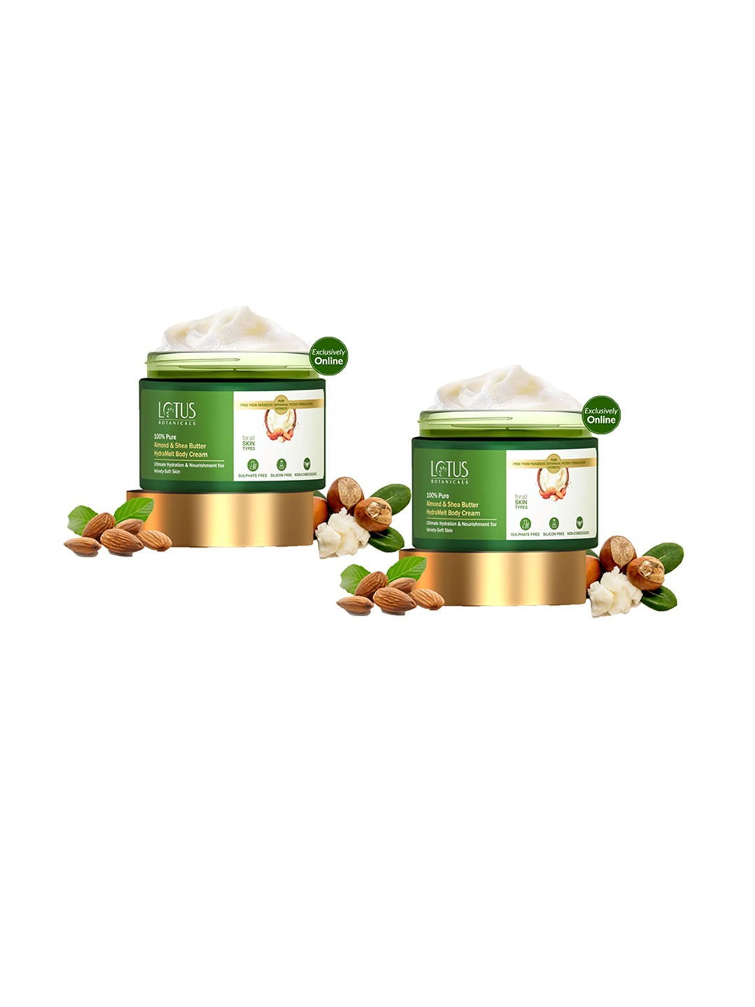 

Lotus Botanicals Set Of 2 Pure Almond & Shea Butter Hydrated Body Cream - 200 g Each, Green