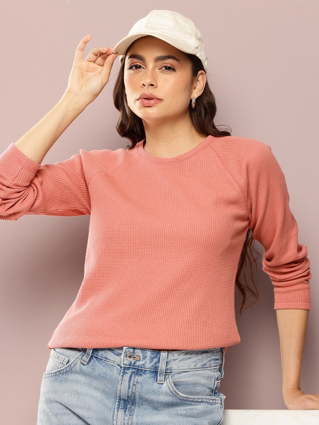 

Kook N Keech Waffle Weave Raglan Sleeves T-shirt, Coral