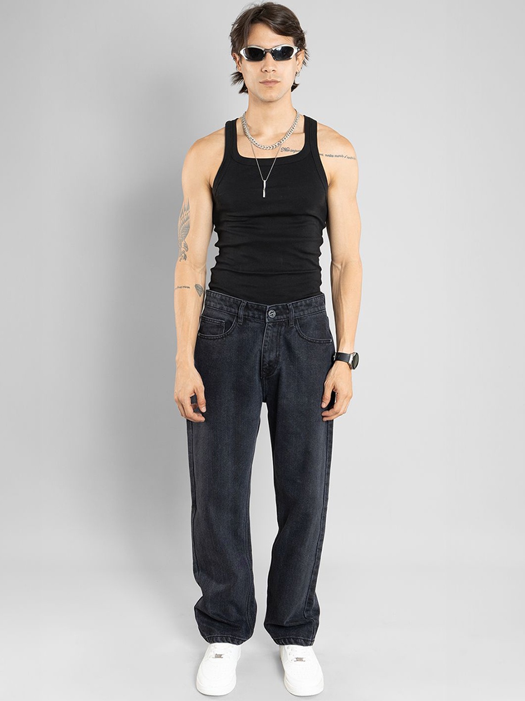 

PEPLOS Men Cotton Regular Fit Light Fade Jeans, Black