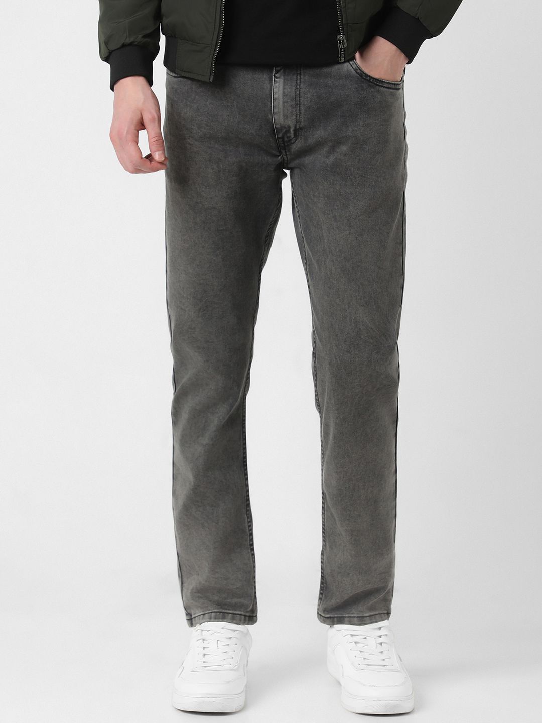 

Peter England Casuals Men Tapered Fit Heavy Fade Cotton Jeans, Grey