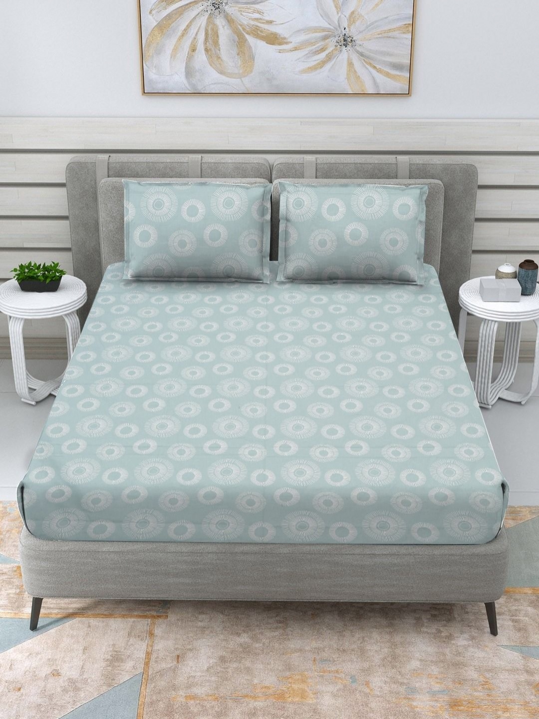 

RRC RR Creations Green Floral Printed Cotton 160 TC King Bedsheet Set 2.74 m x 2.74m