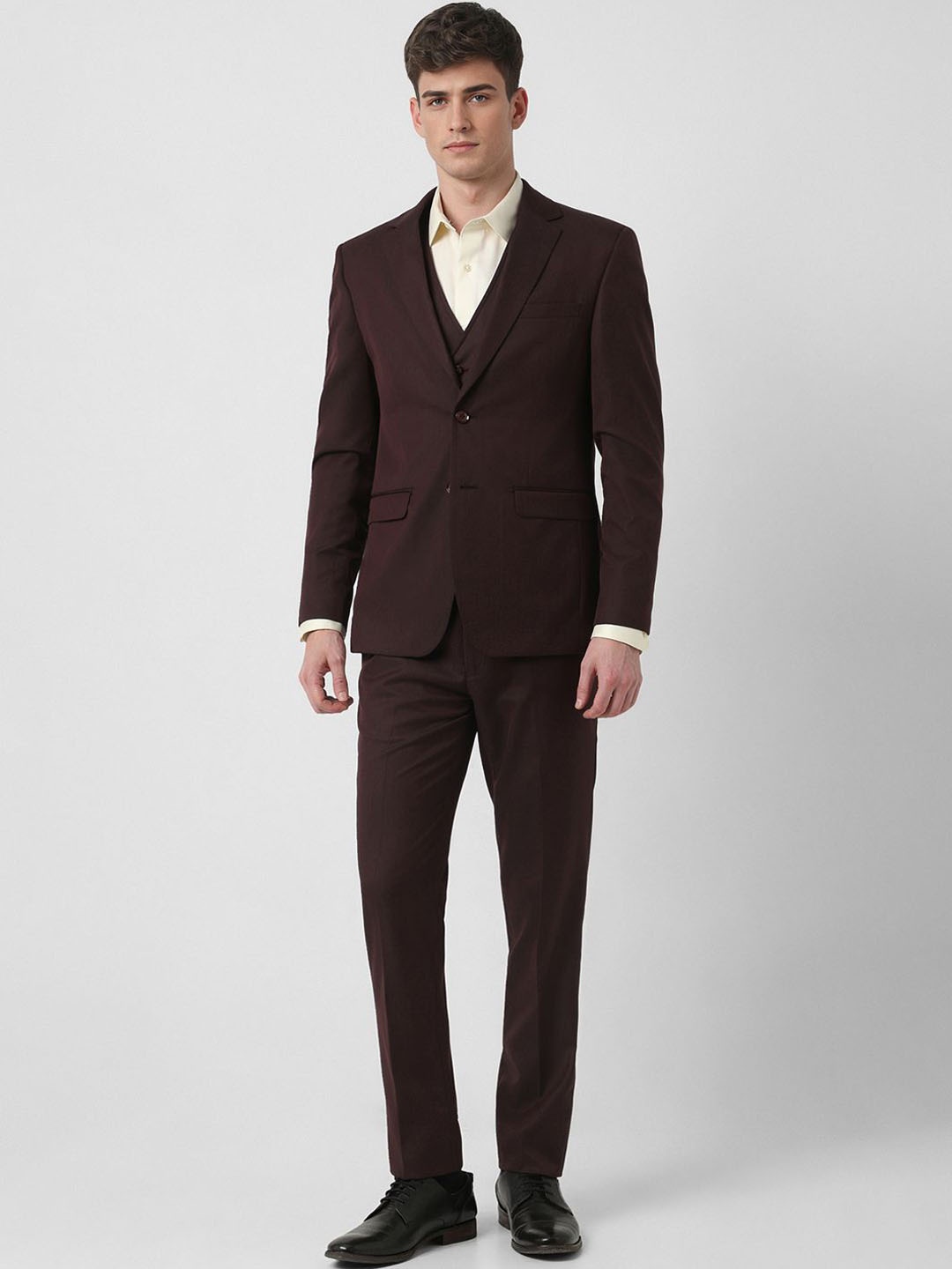 

Peter England Elite Men Textured Slim Fit Single-Breasted 3 Piece Suit, Brown