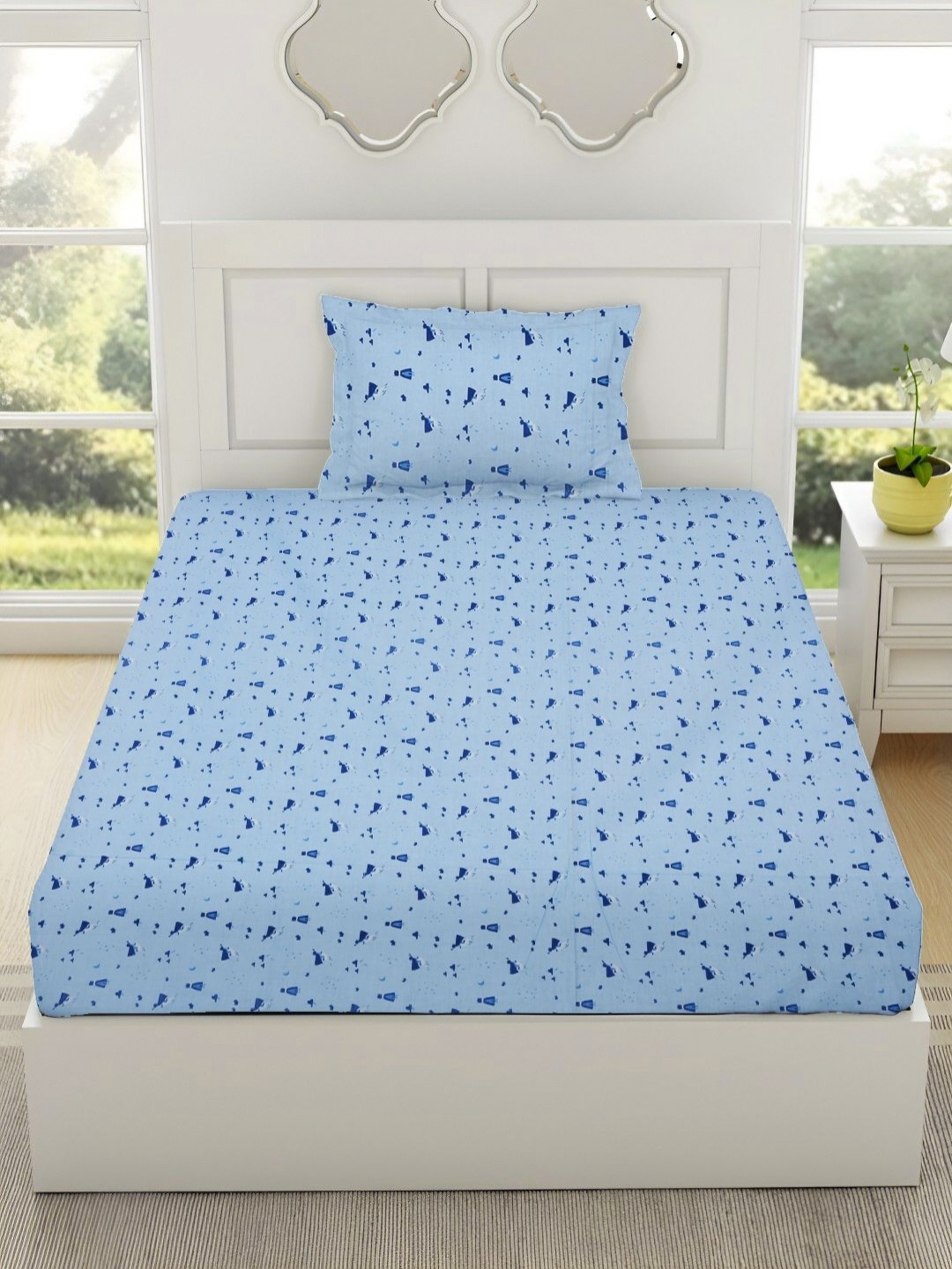 

RRC RR Creations Blue Cartoon Characters Cotton 144 TC Single Bedsheet Set 1.52 m x 2.28 m
