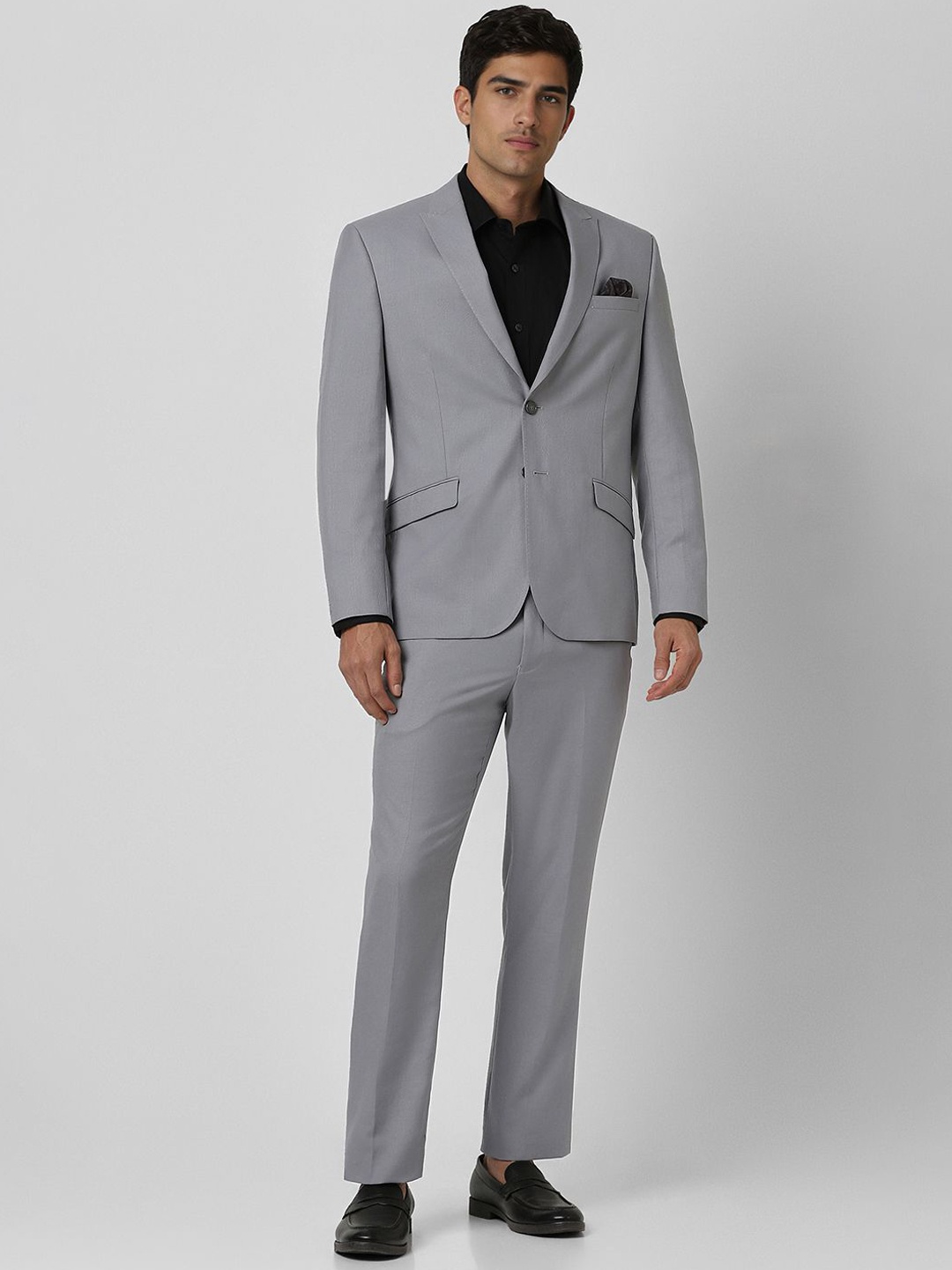

V Dot Checked Slim Fit Single-Breasted 2 Piece Suit, Grey
