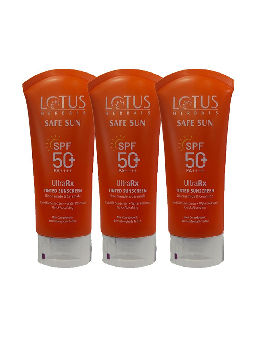 

Lotus Herbals Safe Sun Set Of 3 UltraRx Matte Tinted Sunscreen SPF 50 PA++++ - 50 g Each, Orange