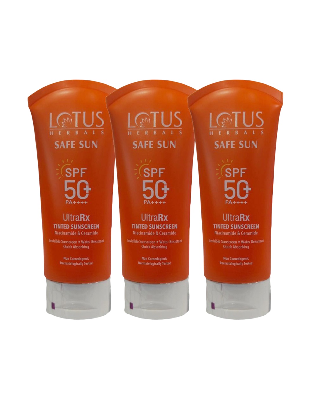 

Lotus Herbals Safe Sun Set Of 3 UltraRx Matte Tinted Sunscreen SPF 50 PA++++ - 50 g Each, Orange