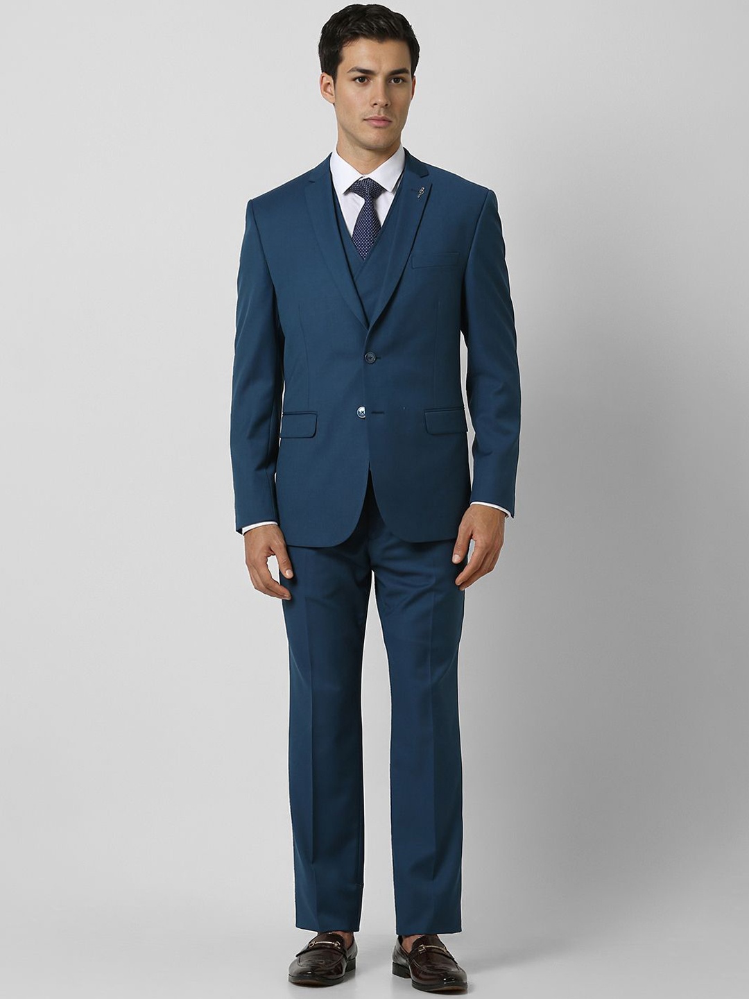 

Van Heusen Men Textured Slim Fit Single-Breasted 3 Piece Suit, Blue