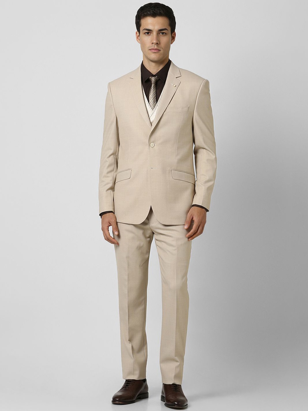 

Van Heusen Men 4-Pcs Textured Notched Lapel Collar Single Breasted Suit, Beige
