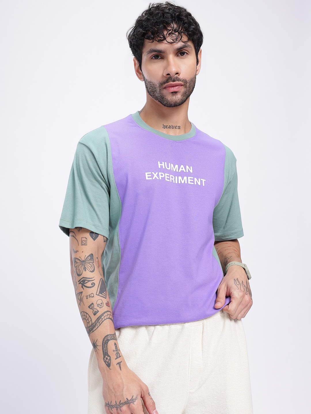 

glitchez Typo Pop Colourblock Relaxed T-shirt, Purple
