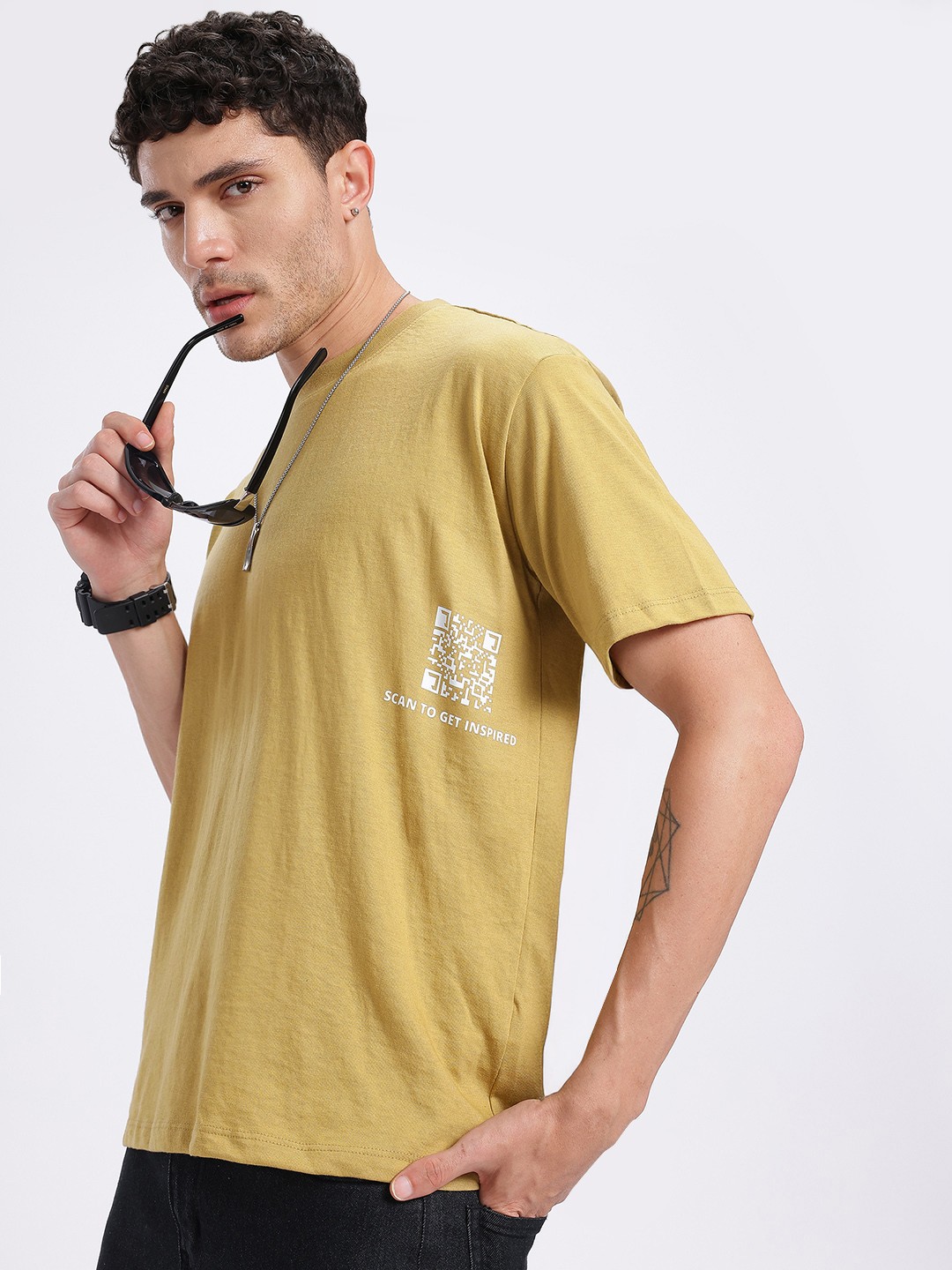 

glitchez Inspired Up Placement Print Relaxed Fit T-shirt, Lime green