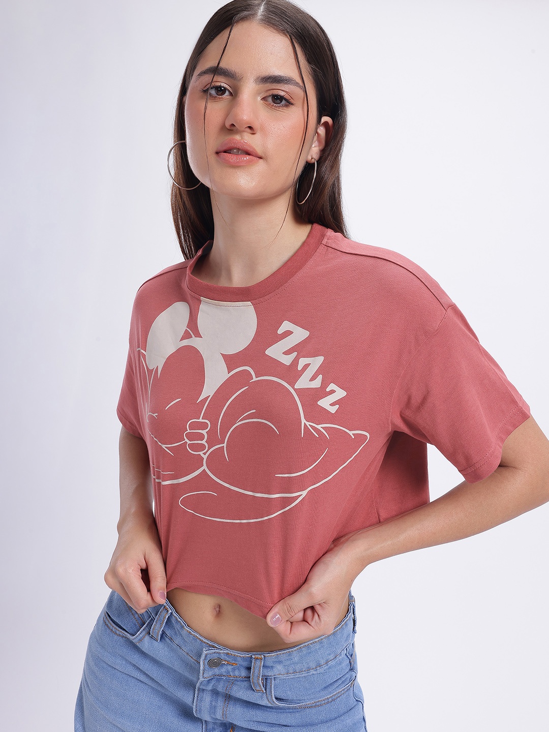 

glitchez Mickey Moments Printed Boxy Crop T-shirt, Rust
