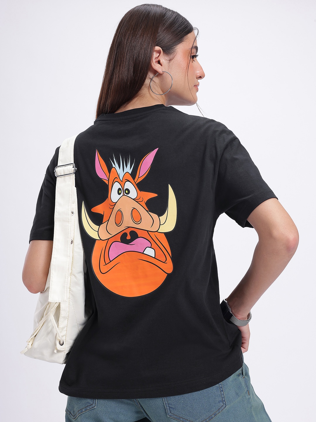 

glitchez Pumbaa's Party Printed Oversized T-shirt, Black