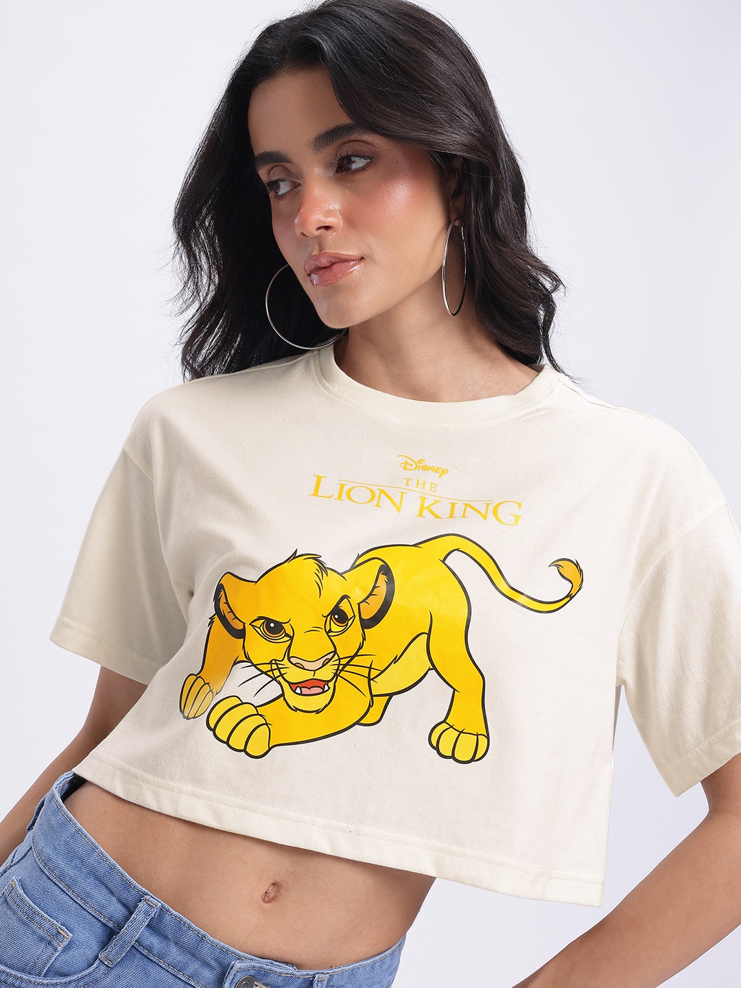 

glitchez Simba's Legacy Printed Boxy Crop T-shirt, Off white