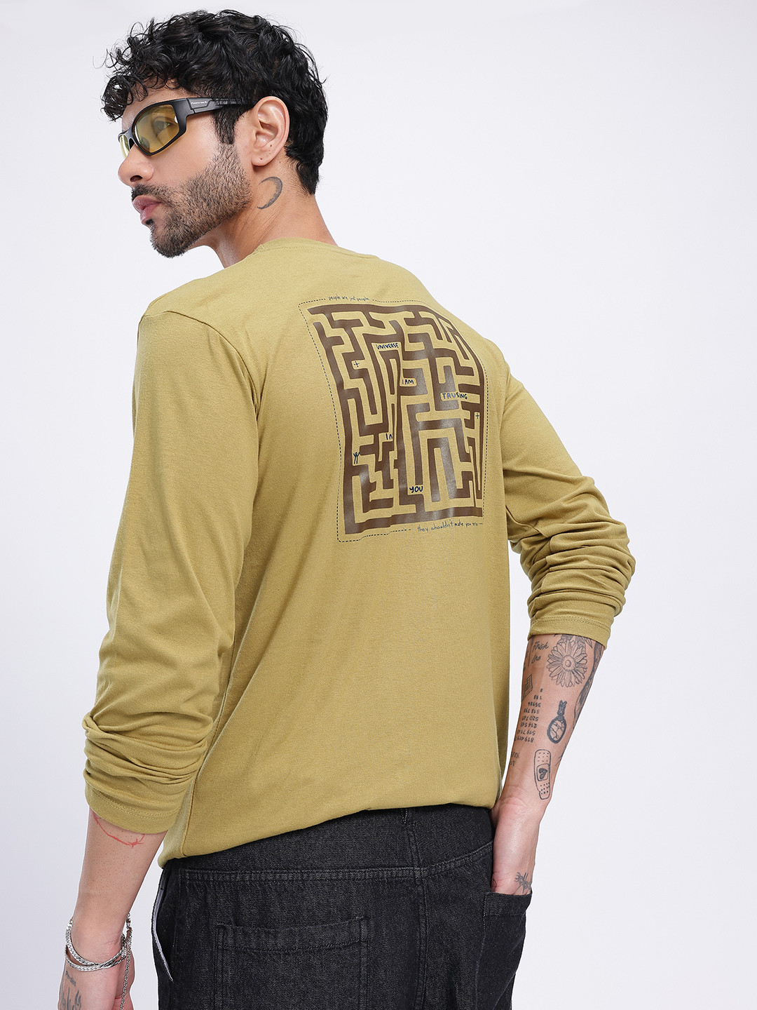 

glitchez Everyday Essentials Puzzle Print Long Sleeve T-shirt, Olive