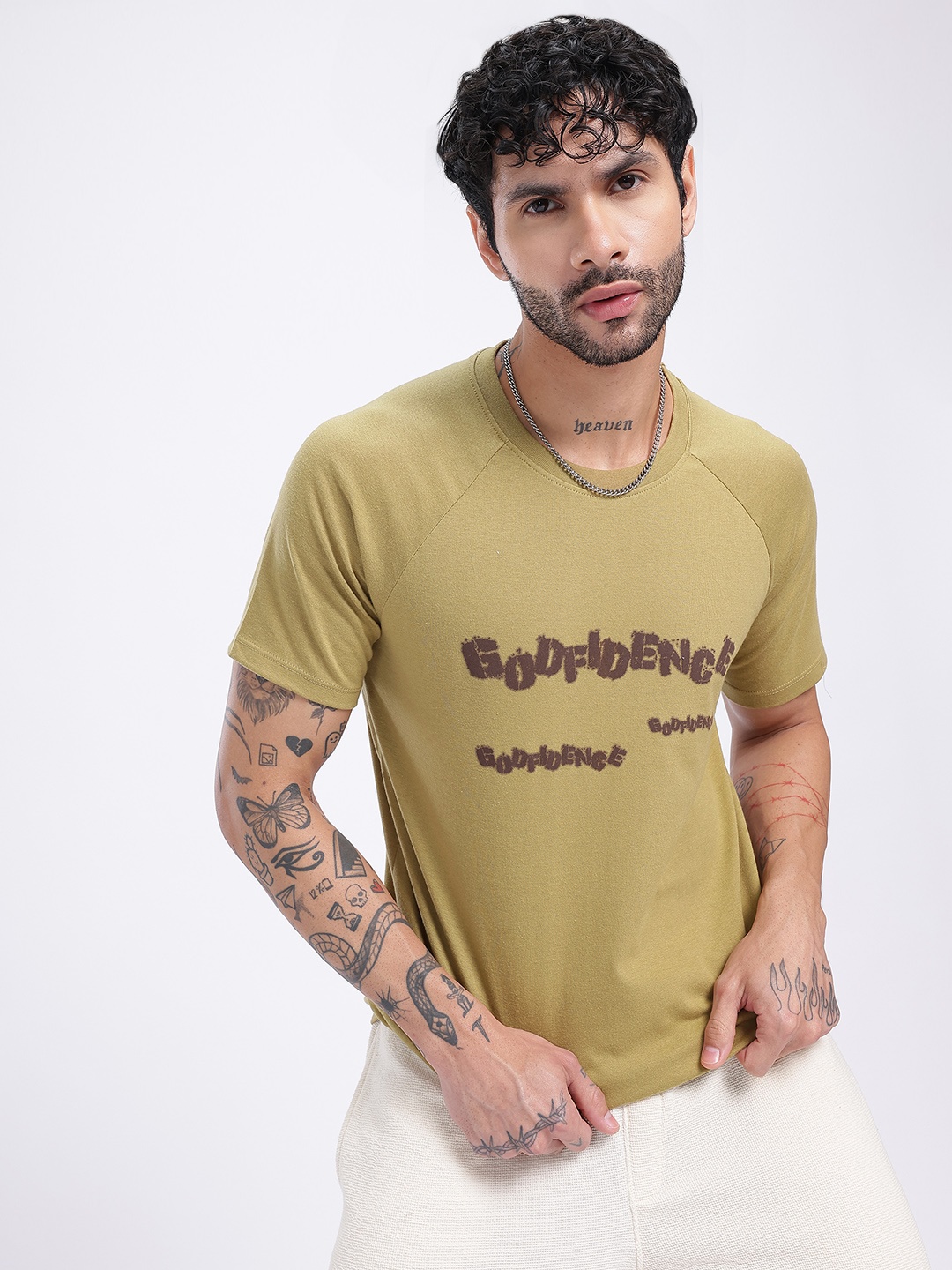 

glitchez Statement Print Raglan Sleeve T-shirt, Olive