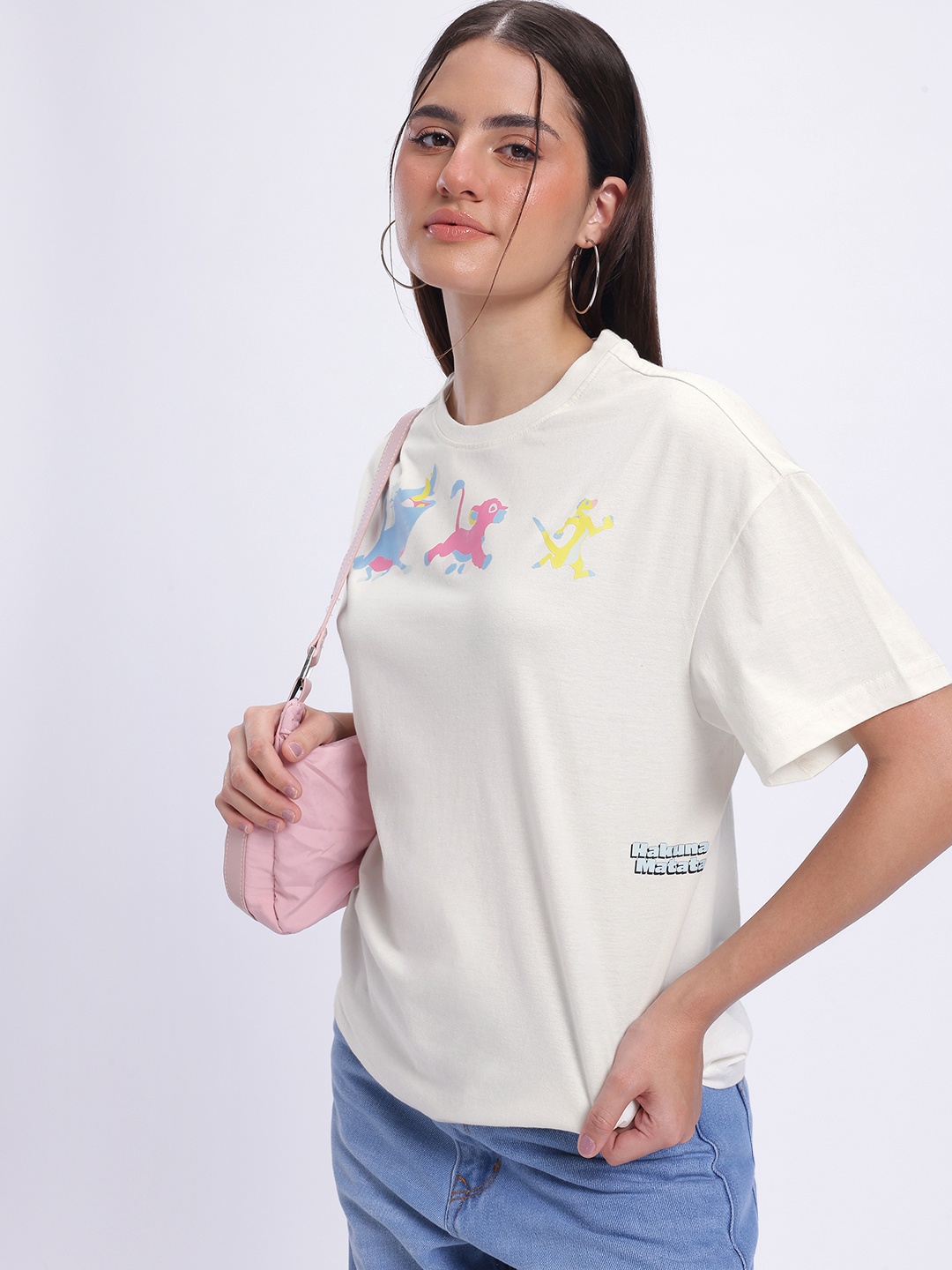 

glitchez Hakuna Horizon Printed Oversized T-shirt, White